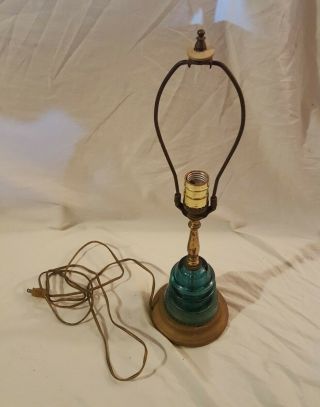 Vintage Table Lamp With Antique Blue Glass Insulator Hemingray No.  42