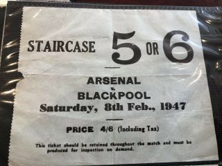 Arsenal - Early Rare Post War Ticket - League V Blackpool 8th Feb 1947