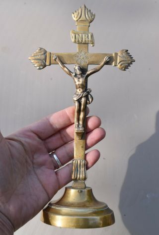 ⭐ Antique Religious Cross On The Base - Crucifix Bronze⭐