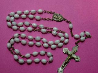 Gorgeous Antique French Monastery Rosary // White Glass Beads