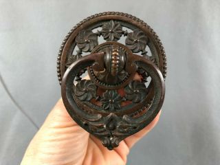 Antique Solid Bronze Ornate Drop Ring Drawer Pulls Handles