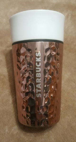 Rare - Starbucks Ceramic & Stainless Tumbler Hammered Rose Gold - Copper 12oz