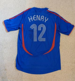Rare Hand Signed Thierry Henry France Shirt Large Arsenal Barcelona