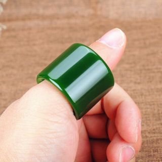 Fashion Chinese Green Jasper Jade Carving Stlye Jewelry Men Weddding Ring Wrench