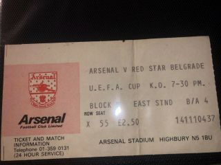 Arsenal In Europe - Home V Red Star Belgrade Uefa Cup 27/9/1978 Rare