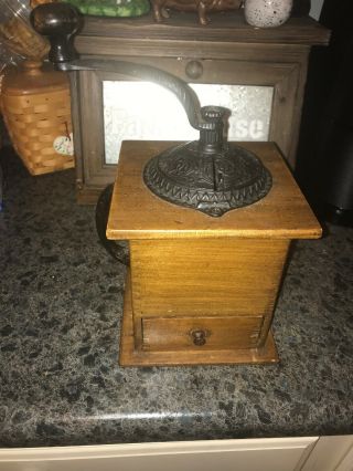 Antique Vintage Coffee Mill Grinder Cast Iron Metal With Handle And