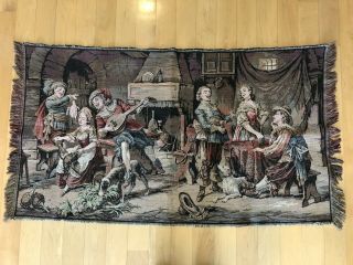 Antique French Aubusson Style Tapestry Kitchen/music Scene.  25x44.  Made In Ital