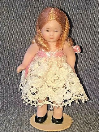 Vintage Artist Made Cathy Hansen Bisque Miniature Girl Doll Long Curled Hair