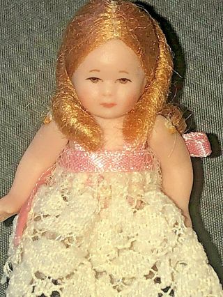Vintage Artist Made CATHY HANSEN Bisque Miniature GIRL DOLL Long Curled Hair 2