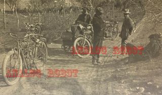 Antique Motorcycle Photo Circa 1910 Harley Davidson Indian Sidecar Dirt Riding
