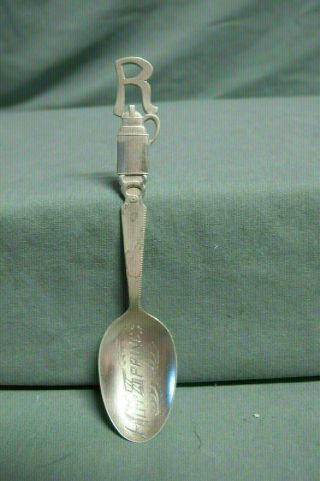 Sterling Souvenir Spoon Hot Springs W/ Figural Hand Saw & Milk Can With R