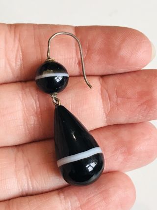 Antique Victorian Silver Banded Agate Drop Earring 3