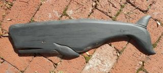 Hand Carved Signed Painted Black Sperm Whale Sculpture 24 " X 6 1/2 " Morningstar