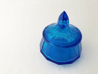 Vintage Mid Century Modern Blue Glass trinket jewelry jar lid Czechoslovakia 3