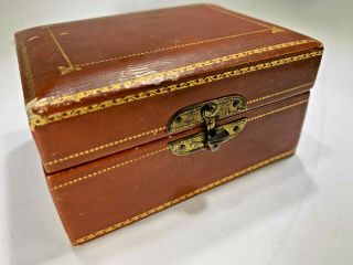 Antique Italian Leather Small Jewelry Box With Latch