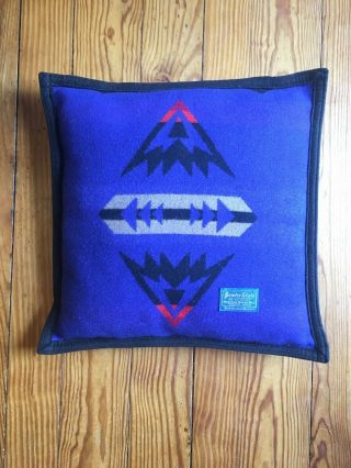 Vtg Beaver State Pendleton Southwestern Design Blue Pillow Wool Native American