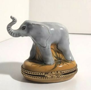 Rare Limoges France Peint Main Elephant Trinket Box Porcelain Ring Hand Painted