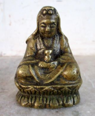 Antique Old Rare Hand Carved Brass Indian Hindu Lady Monk Saint Figure Statue