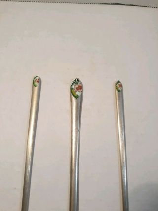 Vintage Korean AG800.  800 Silver Chopsticks & Spoon Multi Colors Enamel Flower 2