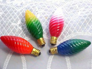 4 Rare Vtg Xmas Tree Light Bulbs C - 7 Lamps Multi 2 Tone Swirl Colors