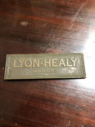 Vintage Antique Lyon & Healy Makers Chicago Brass Name Plate