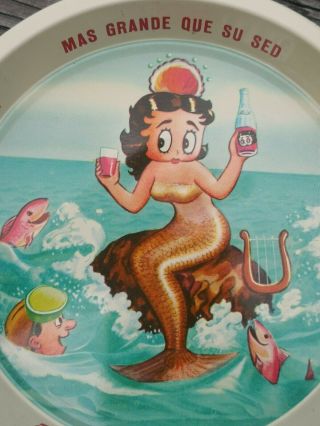 Vtg 1960s Rare Mexican 6 1/4 " Tin Tray Advertising Betty Boop Lulu Soda Mermaid