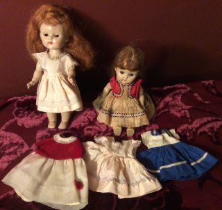 2 Vintage Vogue Hard Plastic Ginny Dolls Slw With 3 Extra Dresses