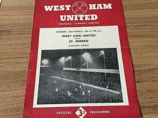 West Ham United V St Mirren 1953 / 54 Season Friendly Rare Programme