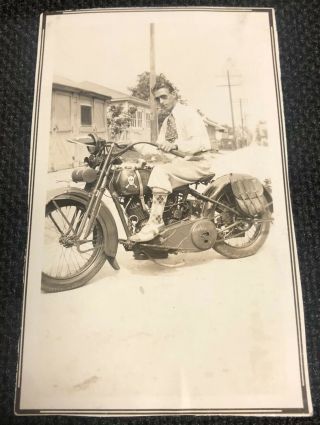 Antique Vintage 1920s Photograph Harley - Davidson Motorcycle Skull & Crossbones