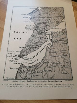 Wwi Antique Print Map Of The Dardanelles And Gallipoli Peninsula 1915