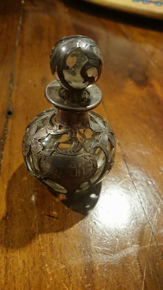 Stunning Antique Art Nouveau Sterling Silver Glass Perfume Bottle Usa Made