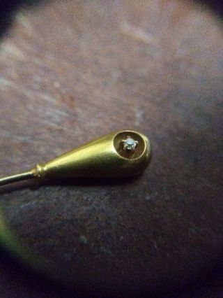 Victorian 14k Gold Hand Stick Pin W/ Diamond Accent,  Box