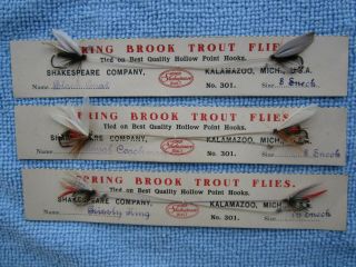 Antique 6 Shakespeare Spring Brook Trout Flies On Cards & 7 Uncarded