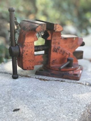 Vintage Antique Scout 3 1/2 Adjustable Bench Vise Clamp Usa Made Anvil Rotating