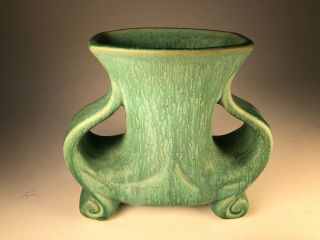 Weller Green Handled Vase Rare Arts And Crafts Old Pottery
