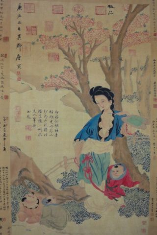 Fine Old Very Large Chinese Scroll Painting Woman 