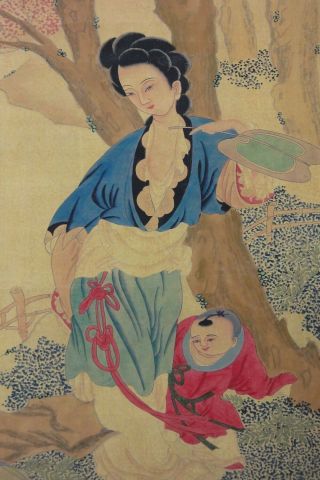 Fine Old Very Large Chinese Scroll Painting Woman 
