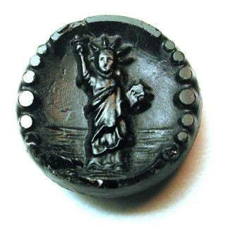 Antique Black Glass Button Detailed Statue Of Liberty Design - 5/8 "
