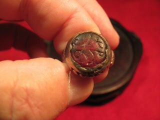 An Early Antique Solid Silver Islamic Yemeni Jewish Bedouin Carved Gemstone Ring