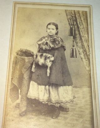 Rare Antique American Civil War Era Victorian Fur Fashion Child Maine Cdv Photo