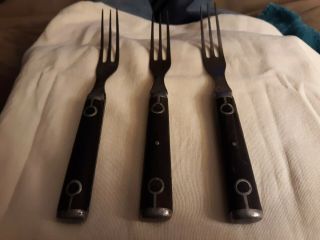3 Antique 3 Tine Civil War Era Black Handled Inlaid Forks