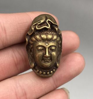 Chinese Buddhism Pure Copper Brass Bronze Guanyin Bodhisattva Head Statue