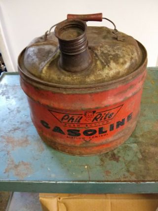 Vintage Antique Phil Rite Gas Can,  3 Gallon