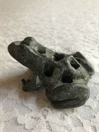 Vintage Antique Lead Figural Flower Frog 8 Hole Heavy 3” Frog Shaped