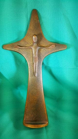 Vintage Antique? Standing Abstract Crucifix Solid Brass Bronze? 9 1/2 " Rare N/r