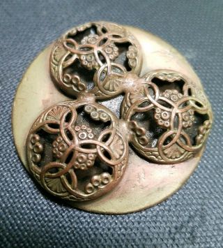 Antique Large 1 3/4 " Victorian Brass Button,  Filigree Style,  Copper Brass Color