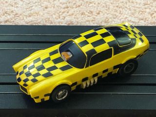 Tyco Slot Car Yellow And Black Checkered Drag Car Chassis Runs - Rare -