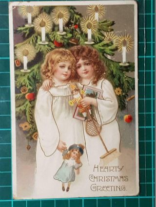 1900`s Antique Vintage Christmas Postcard Children Toys Dolls No Stamp
