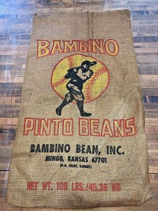 Babe Ruth Bambino Pinto Bean Burlap Bag Sack Sac From The 1960 