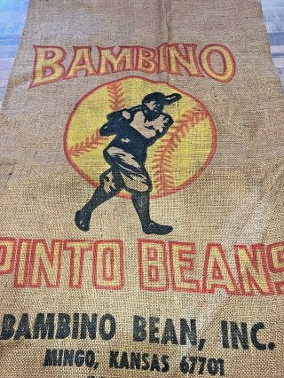 Babe Ruth Bambino Pinto Bean Burlap Bag Sack Sac from the 1960 ' s RARE 2